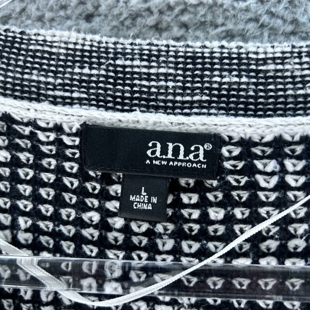A.N.A Sweater Women Large Black White‎ Long Sleeves A New Approach Blend Cotton